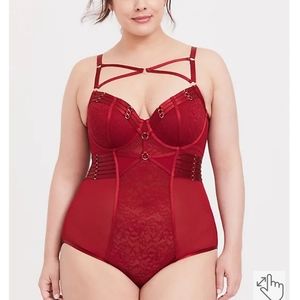 Torrid Lace Strappy Cutout Underwire Bodysuit Red